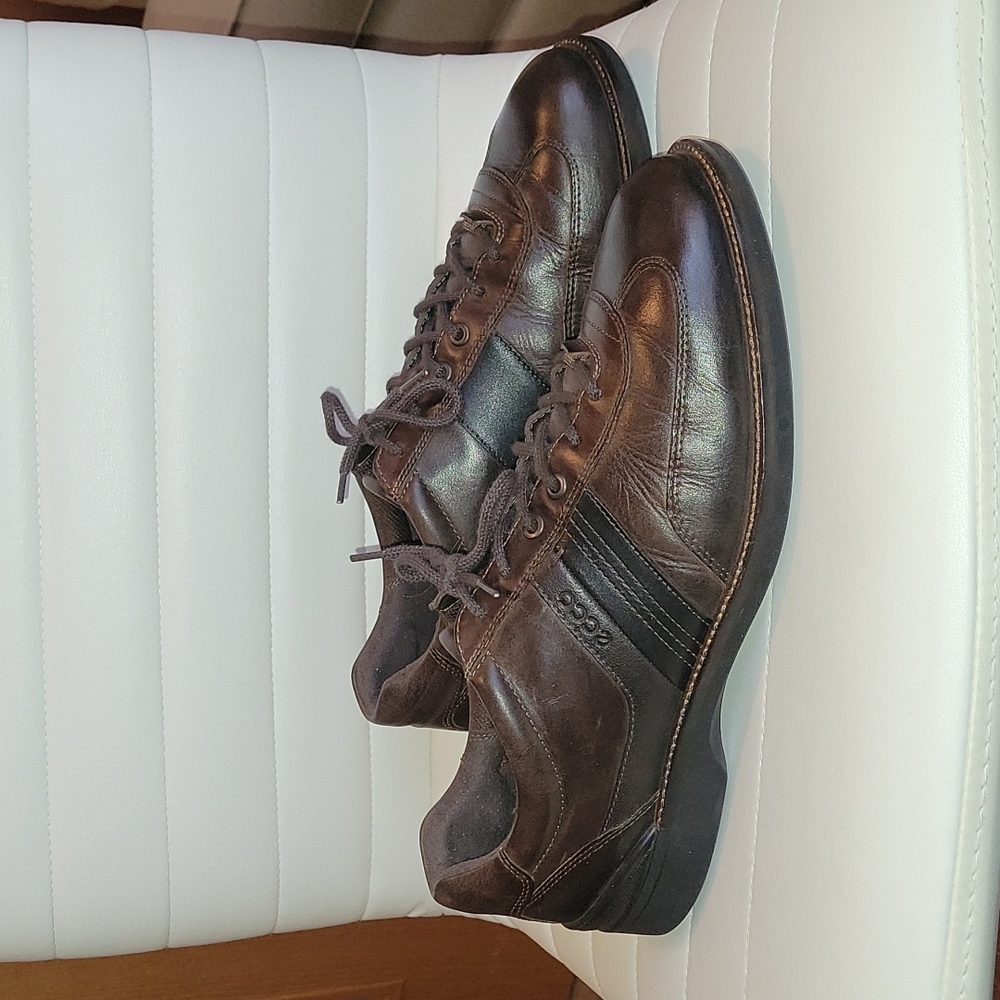Ecco Brown Leather Lace Up Oxford Sneaker Comfort Men's 10 (44)